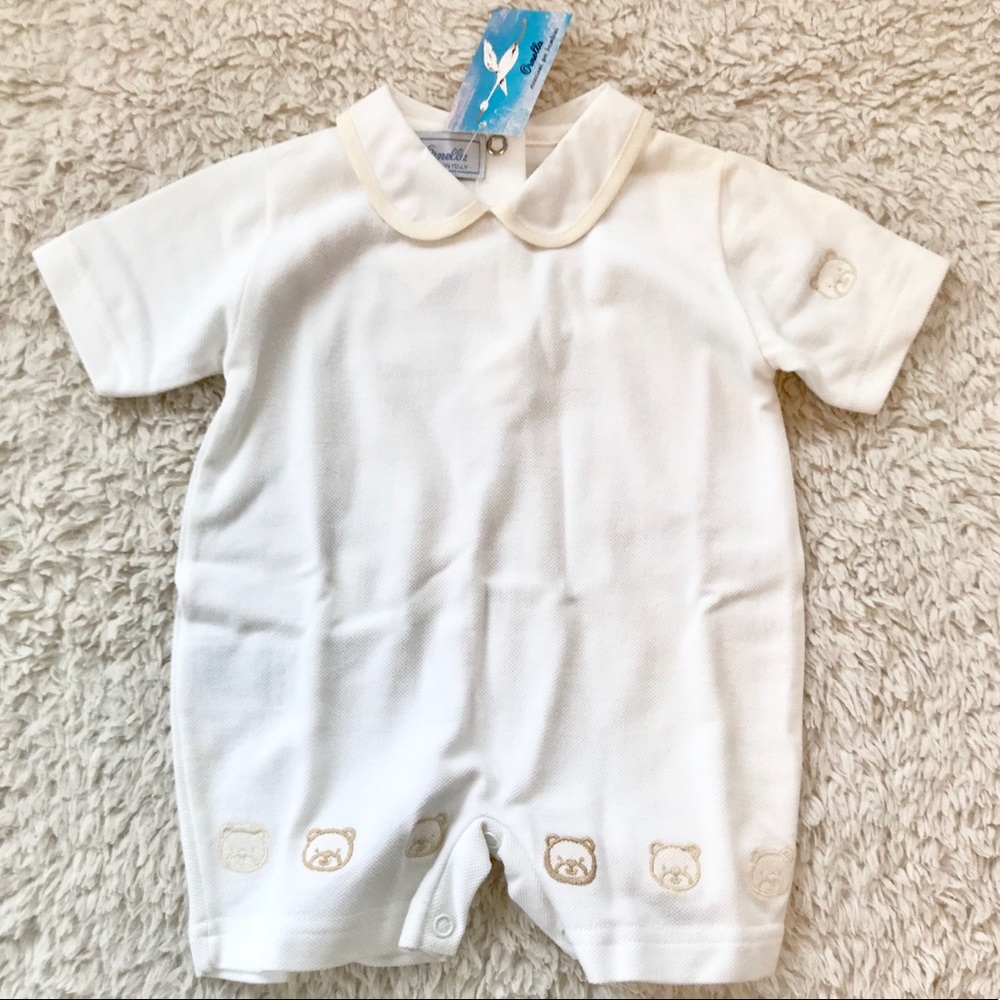 Ornella White Collared Short Romper w/ Bears